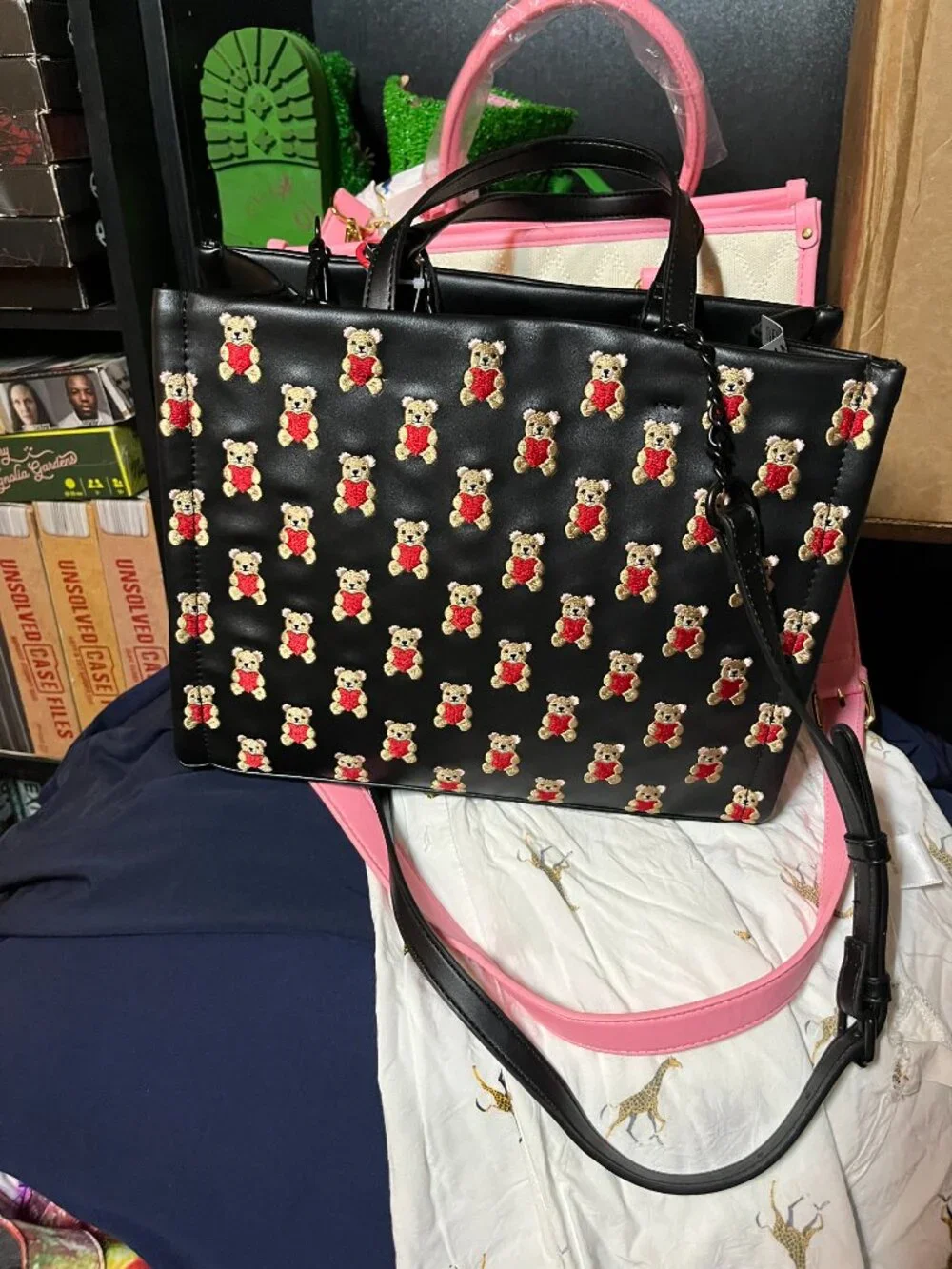 NWT Betsey Johnson Black Teddy Bear Heart Satchel Bag